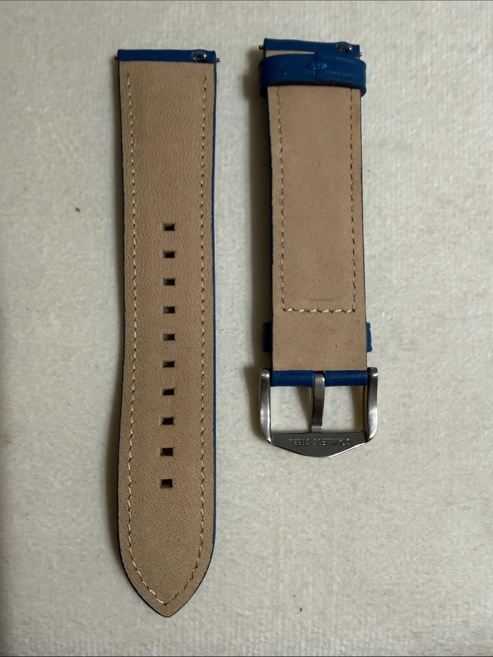 22mm Fossil Blue Leather Watch Strap with Silver Buckle